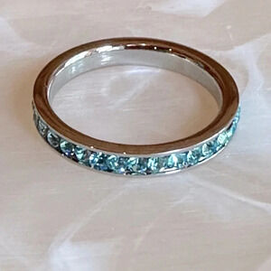 Aquamarine Colored CZ Stainless Steel Eternity Band Ring March Birthstone Blue